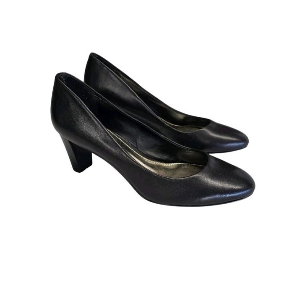 Lauren Ralph Lauren Hala Pumps Black Leather Round Toe Block Heel 11B Comfort